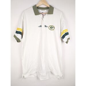 Green Bay Packers Logo Athletic Spike Vintage White Polo Shirt Shark tooth 80's